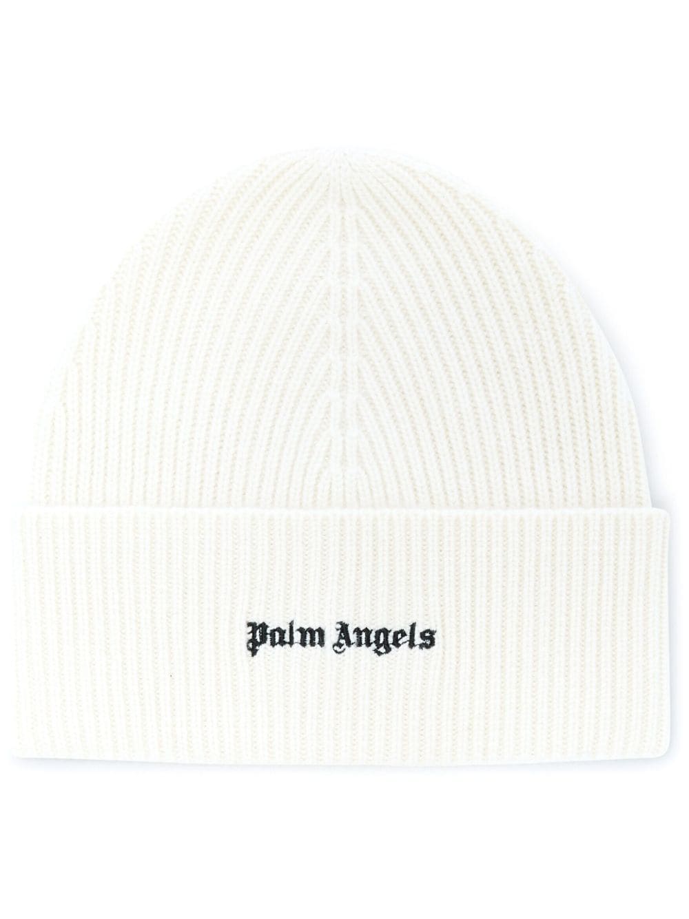 Palm Angels logo-embroidered ribbed beanie - White von Palm Angels