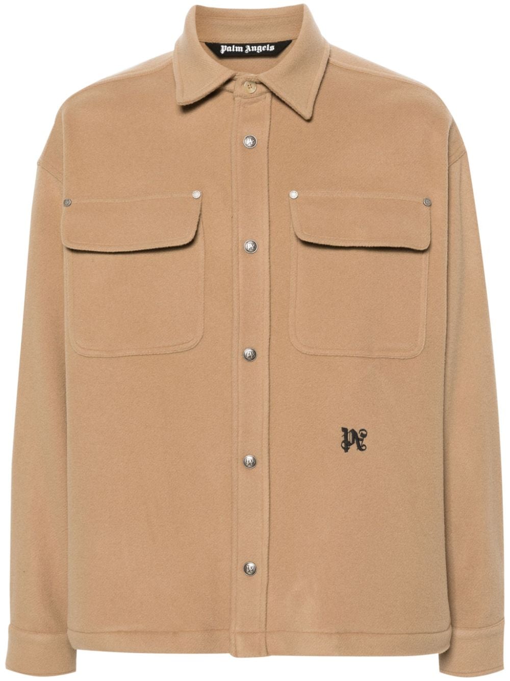 Palm Angels logo-embroidered shirt jacket - Neutrals von Palm Angels