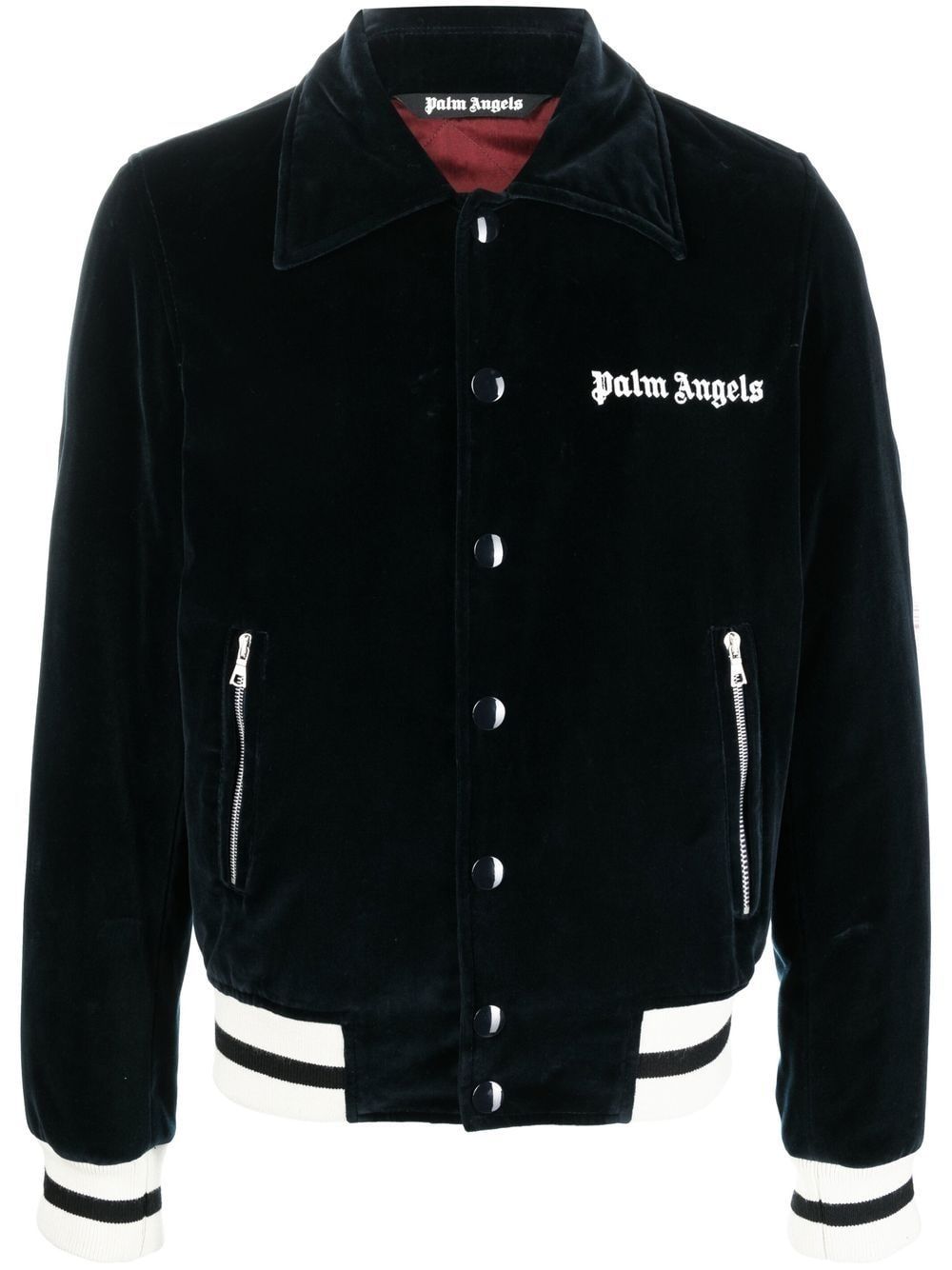 Palm Angels logo-embroidered velvet jacket - Black von Palm Angels