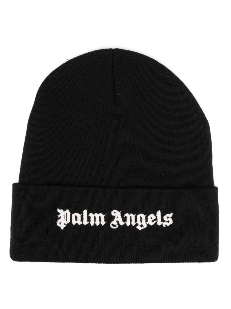 Palm Angels logo-embroidered wool beanie - Black von Palm Angels