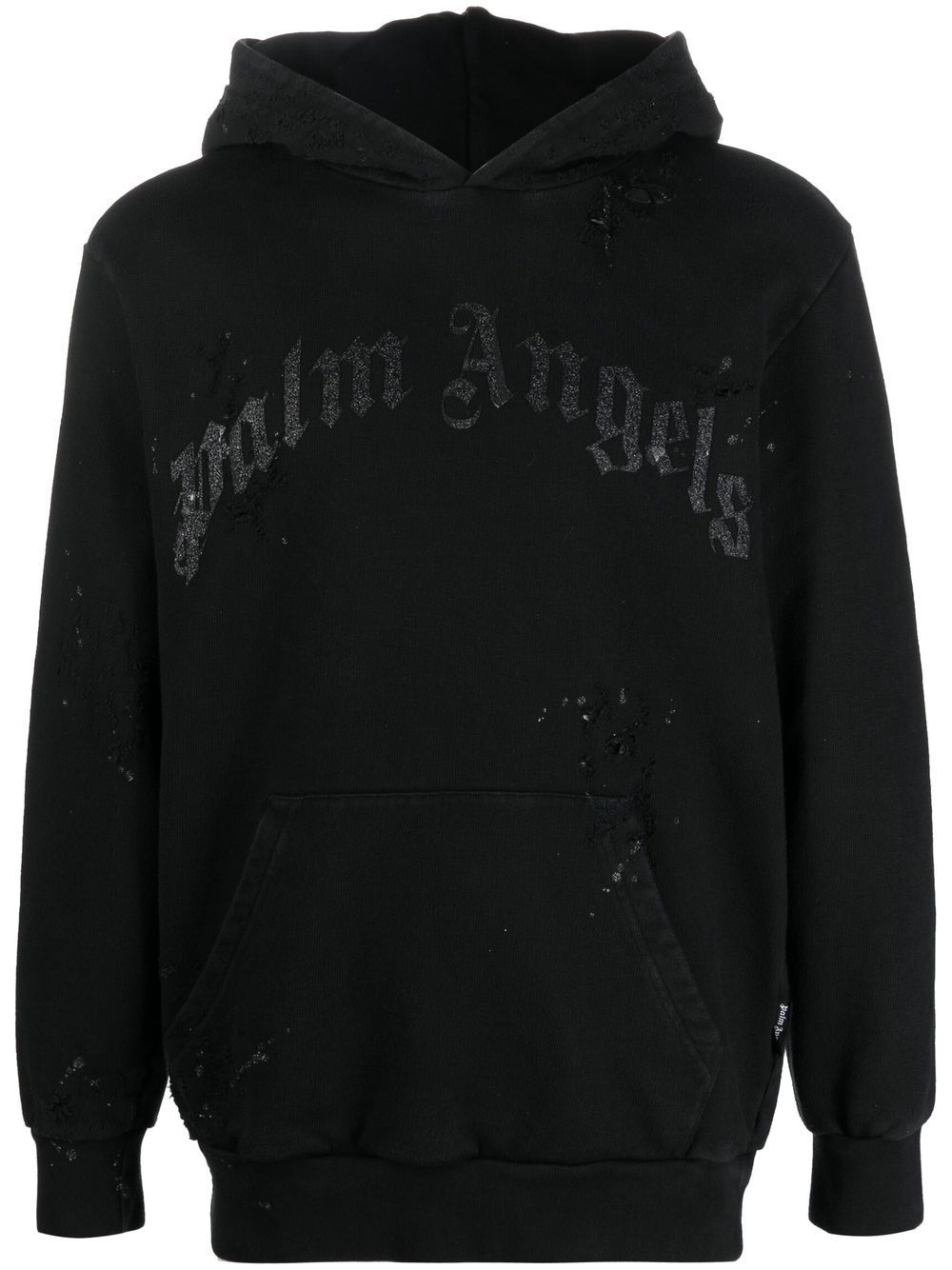 Palm Angels logo-print distressed hoodie - Black von Palm Angels