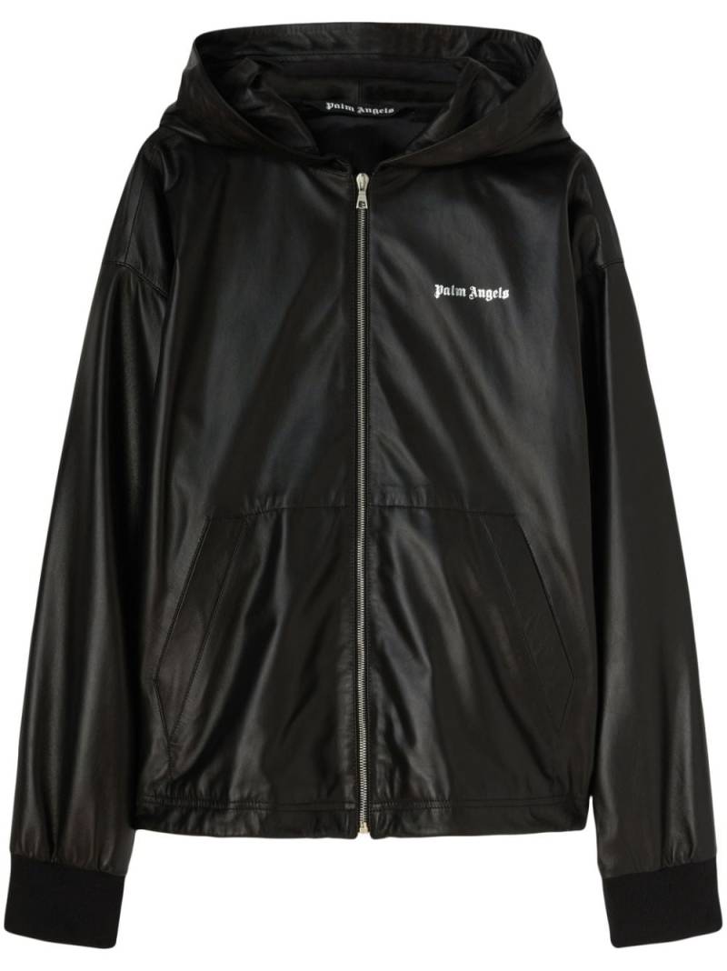 Palm Angels logo-print hooded leather jacket - Black von Palm Angels