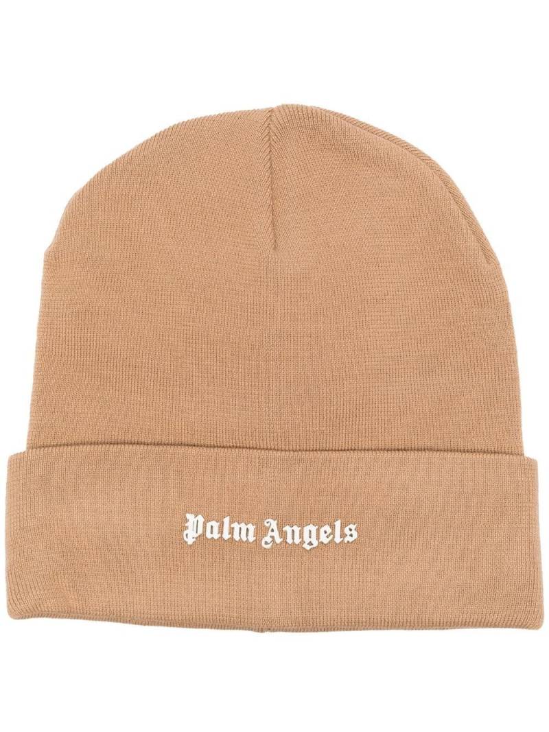 Palm Angels logo-print knit beanie - Neutrals von Palm Angels