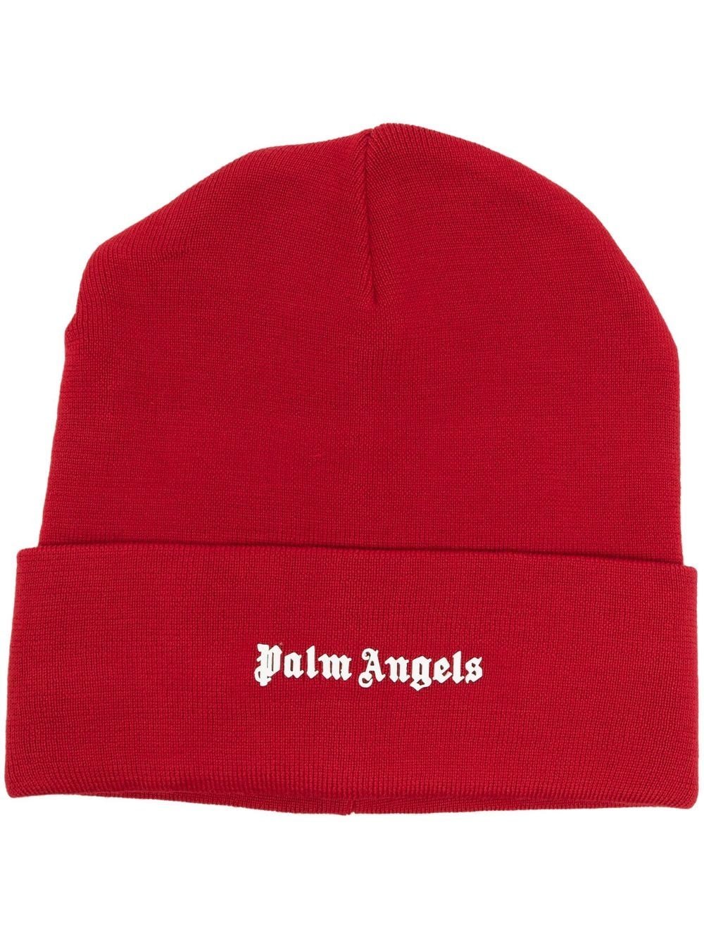 Palm Angels logo-print knitted beanie - Red von Palm Angels