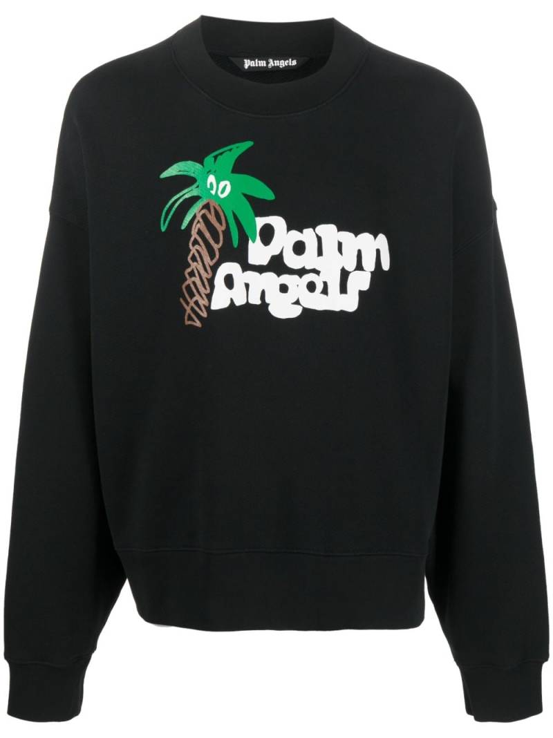 Palm Angels logo-print organic cotton sweatshirt - Black von Palm Angels
