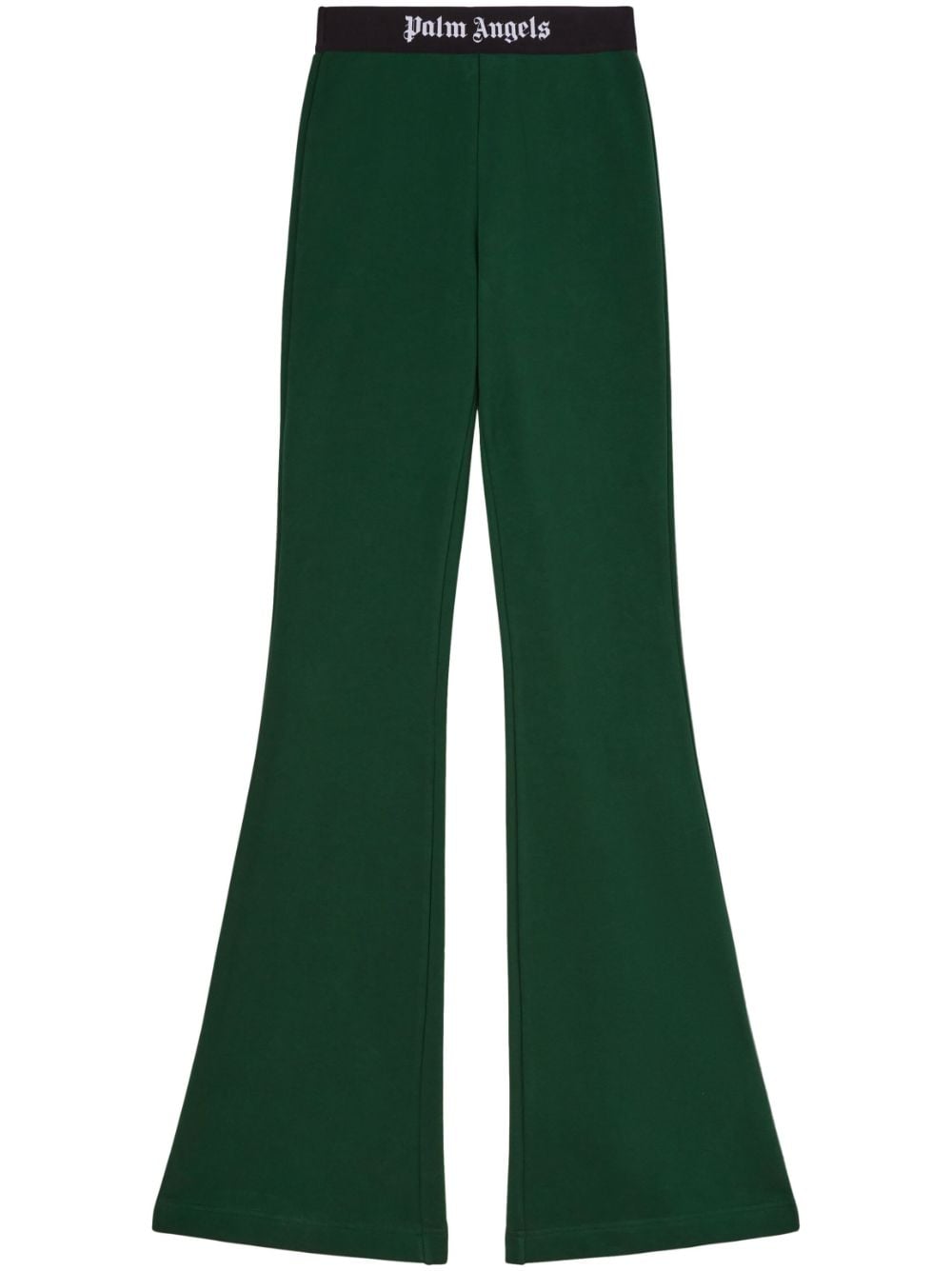 Palm Angels logo-tape cotton flared trousers - Green von Palm Angels