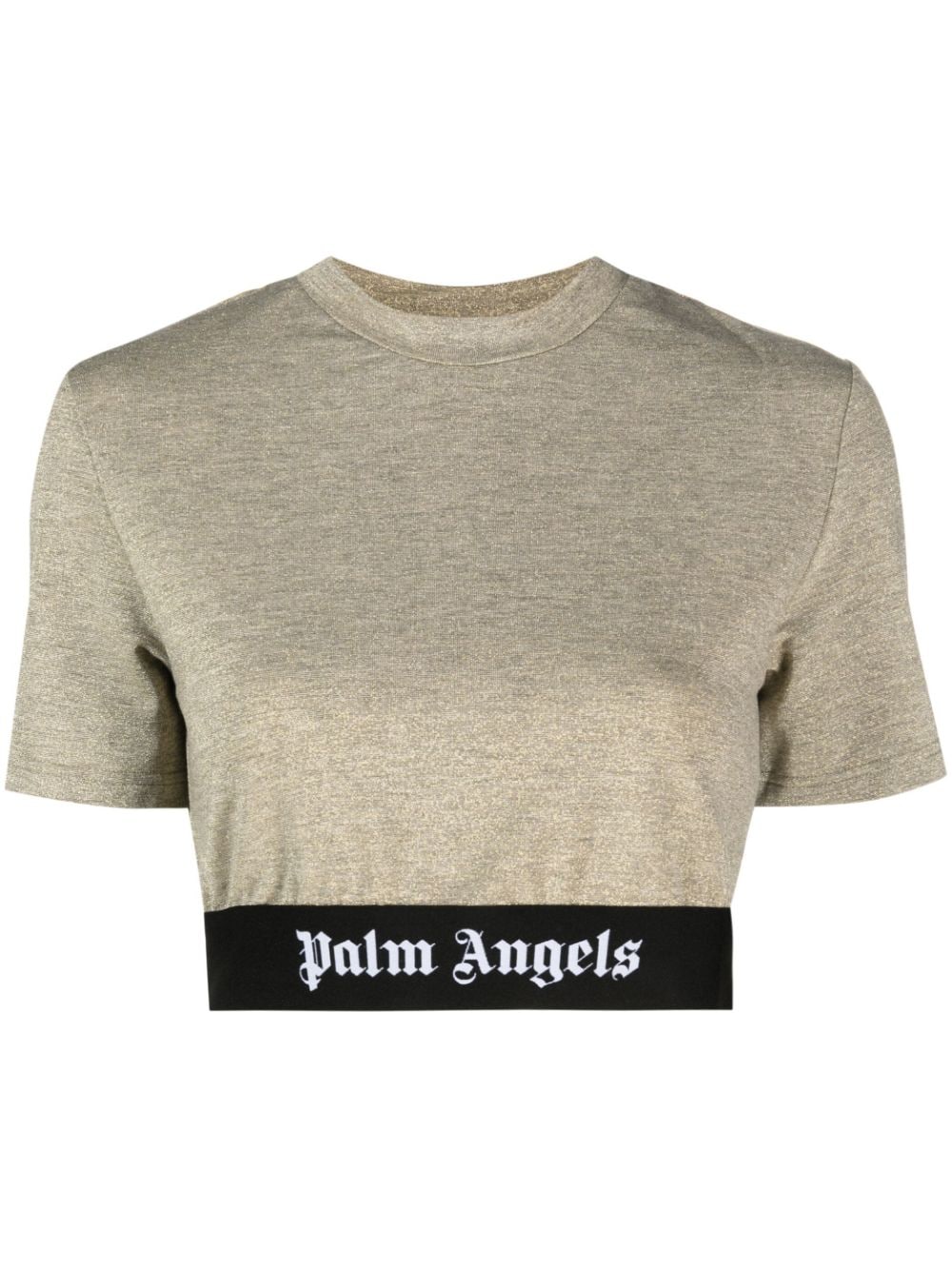 Palm Angels logo-tape cropped T-shirt - Gold von Palm Angels