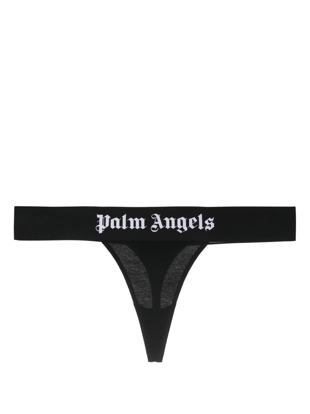 Palm Angels logo-tape stretch-cotton thong - Black von Palm Angels