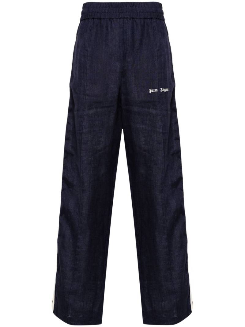 Palm Angels logo-print linen track pants - Blue von Palm Angels