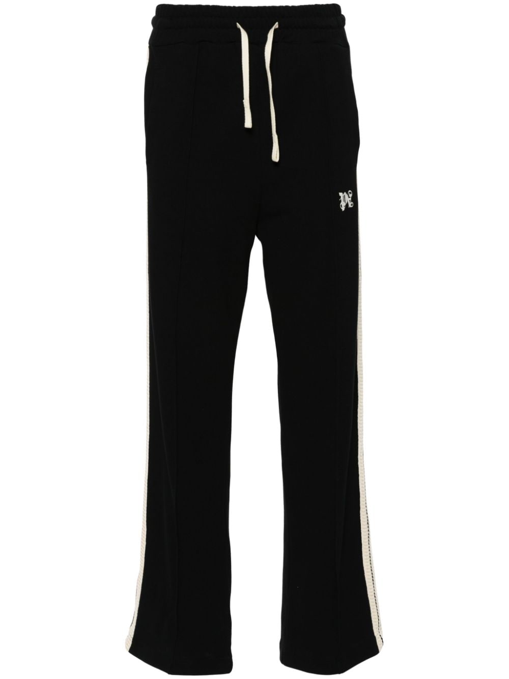 Palm Angels monogram-embroidered piqué-weave trousers - Black von Palm Angels