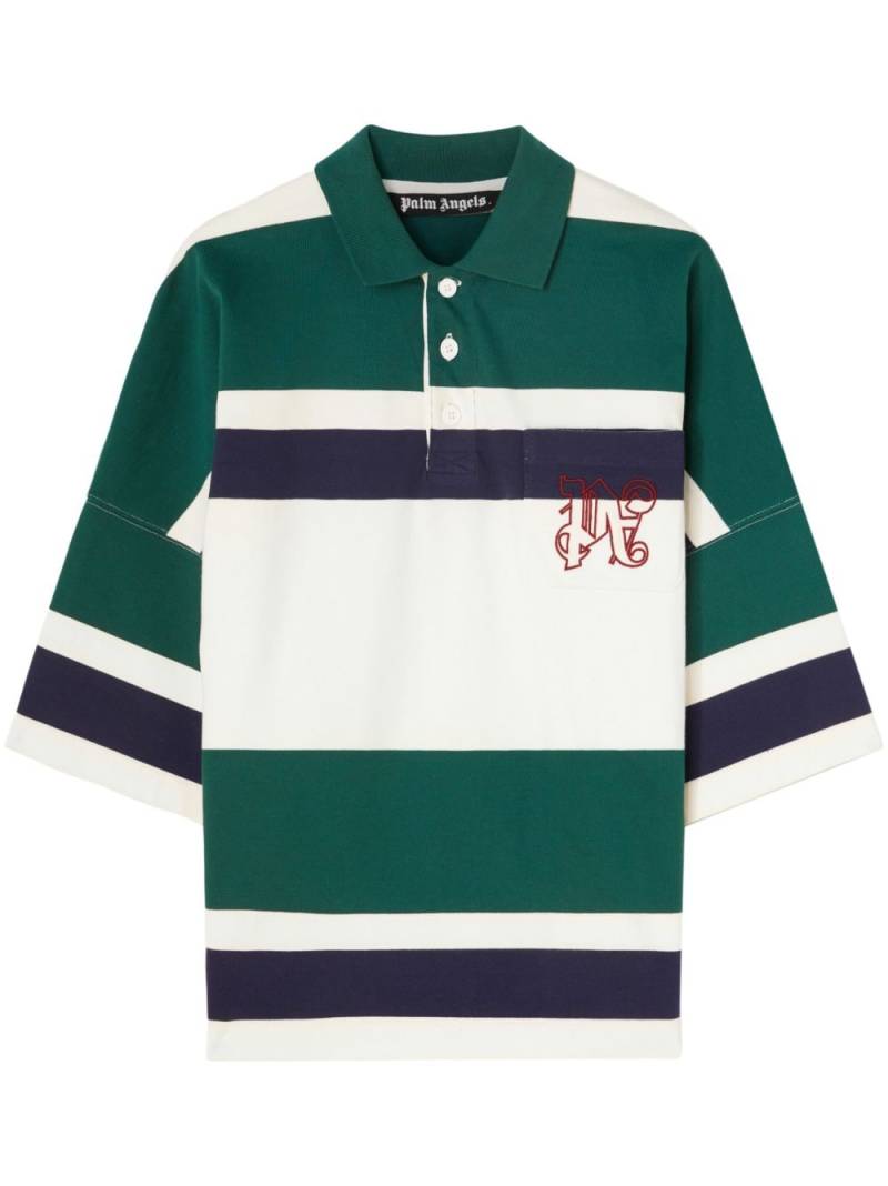 Palm Angels monogram-embroidered striped polo shirt - Green von Palm Angels