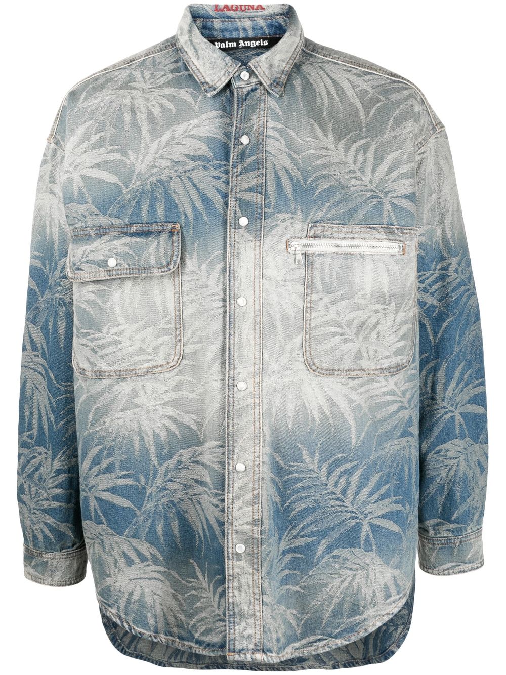 Palm Angels palm-print oversized denim shirt - Blue von Palm Angels