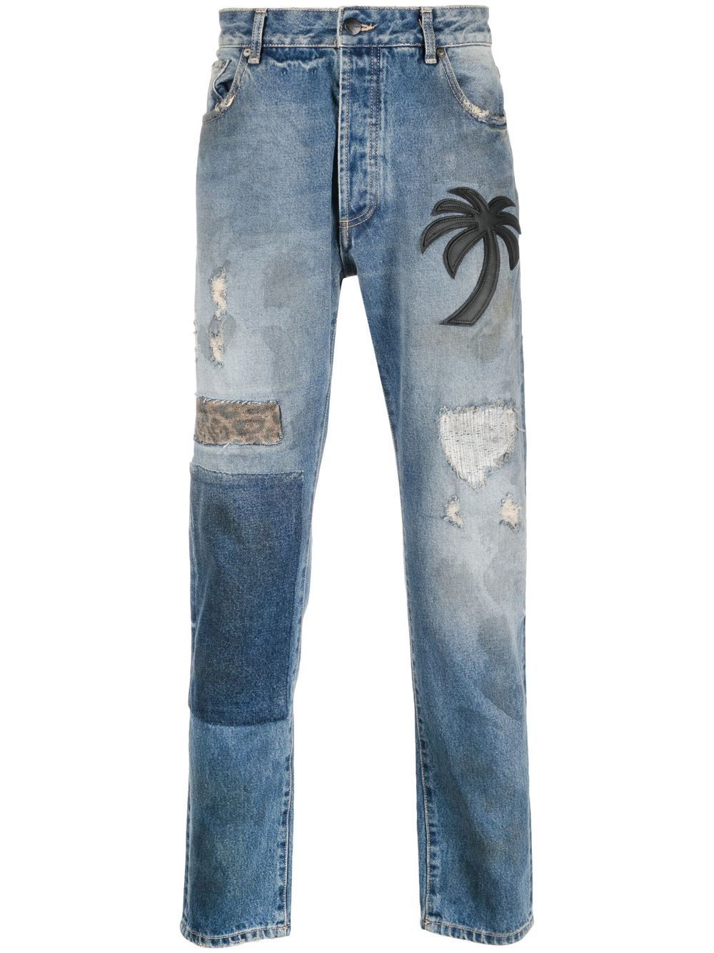 Palm Angels patchwork straight-leg jeans - Blue von Palm Angels