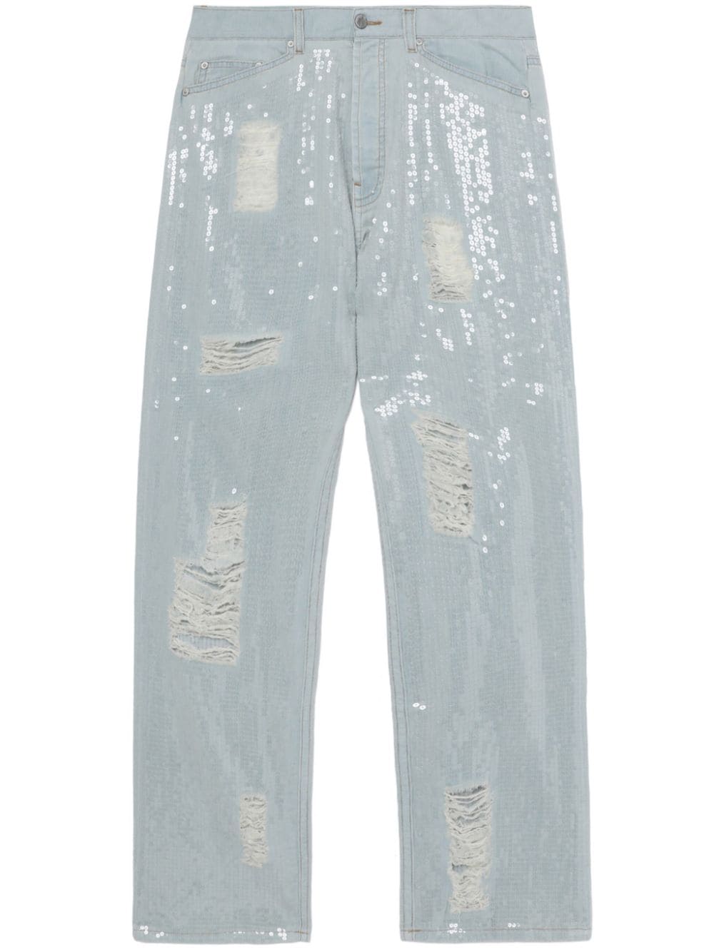 Palm Angels sequin-embellished ripped jeans - Blue von Palm Angels