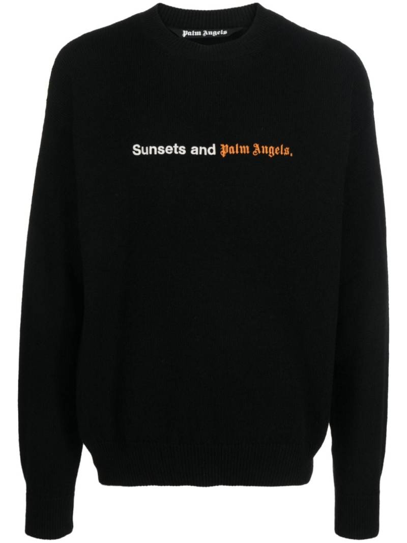 Palm Angels slogan-embroidery crew-neck jumper - Black von Palm Angels