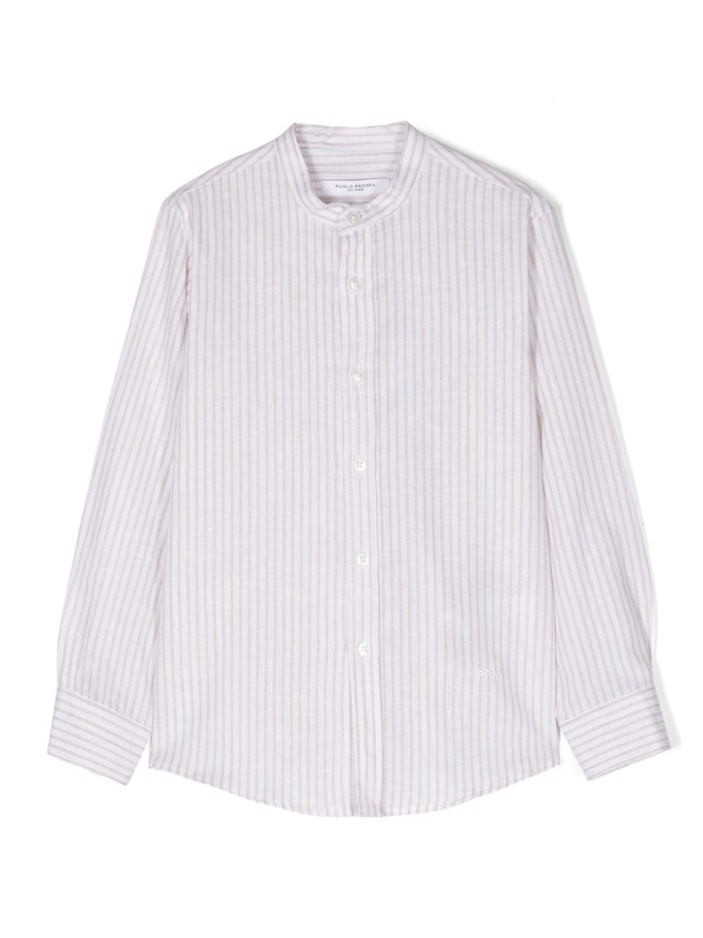 Paolo Pecora Kids band-collar striped shirt - Neutrals von Paolo Pecora Kids