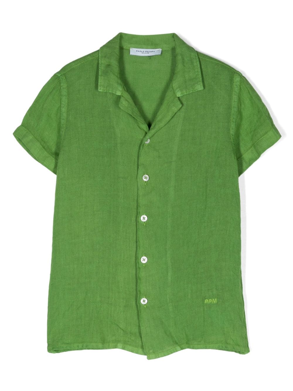 Paolo Pecora Kids camp-collar linen shirt - Green von Paolo Pecora Kids