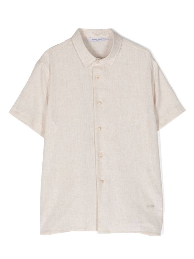 Paolo Pecora Kids embroidered-logo classic-collar shirt - Neutrals von Paolo Pecora Kids