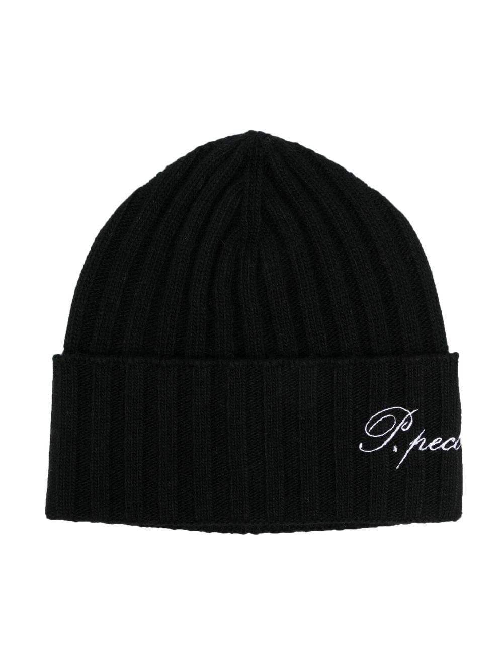 Paolo Pecora Kids embroidered-logo knitted beanie - Black von Paolo Pecora Kids