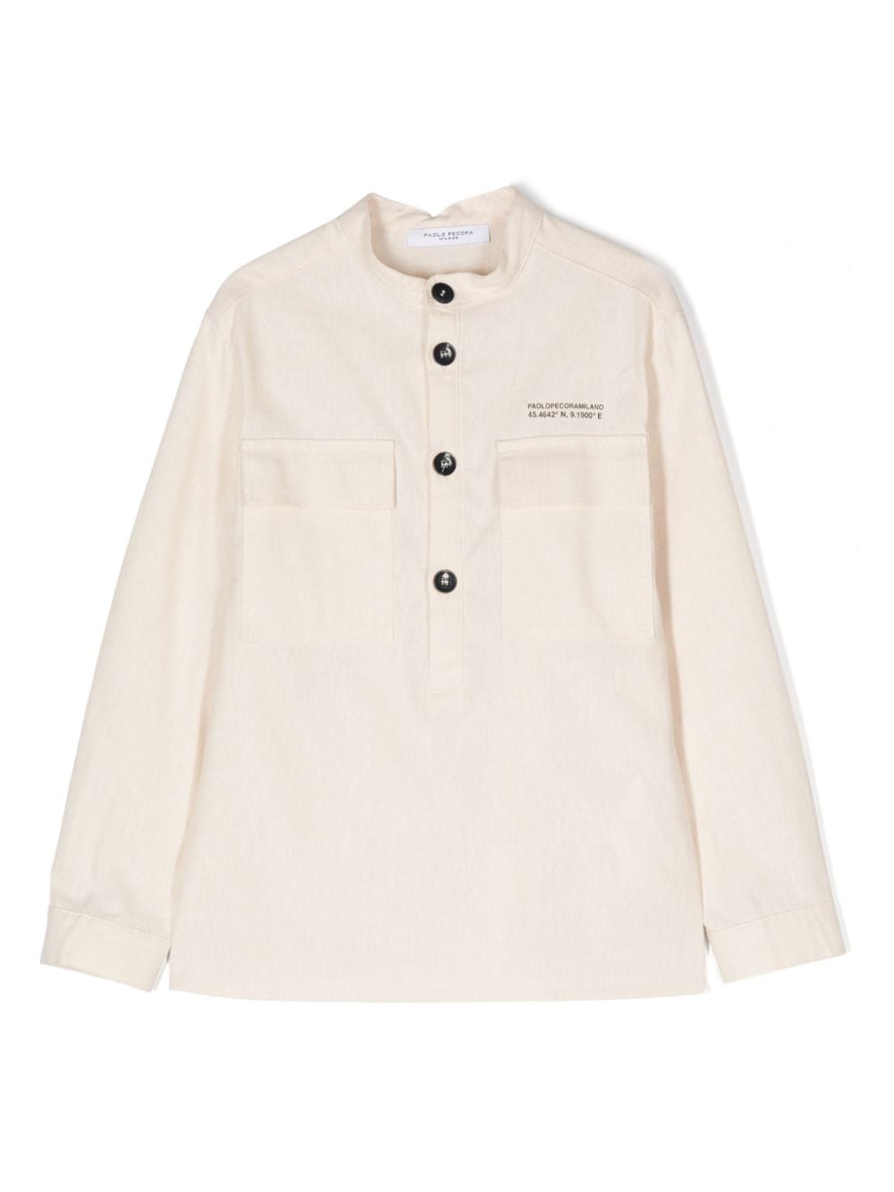 Paolo Pecora Kids logo-printed cotton-blend shirt - Neutrals von Paolo Pecora Kids