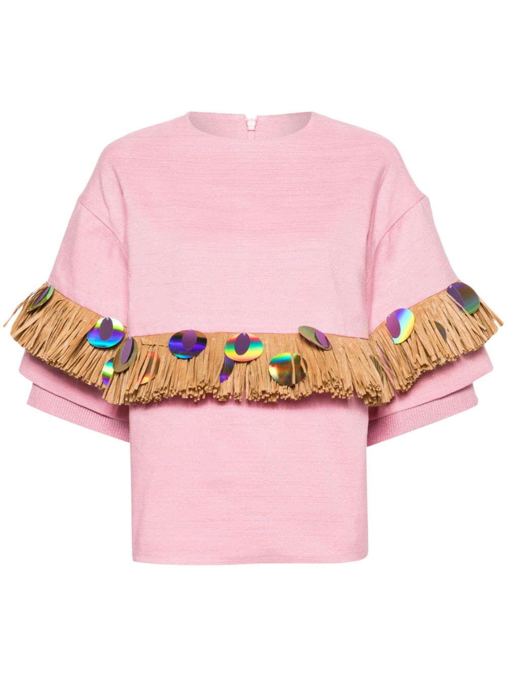 Papa Oppong Gambaga Kente fringed T-shirt - Pink von Papa Oppong