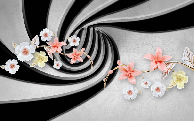 Papermoon Fototapete »Abstrakt 3D Effekt mit Blumen« von Papermoon