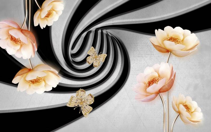 Papermoon Fototapete »Abstrakt 3D Effekt mit Blumen« von Papermoon