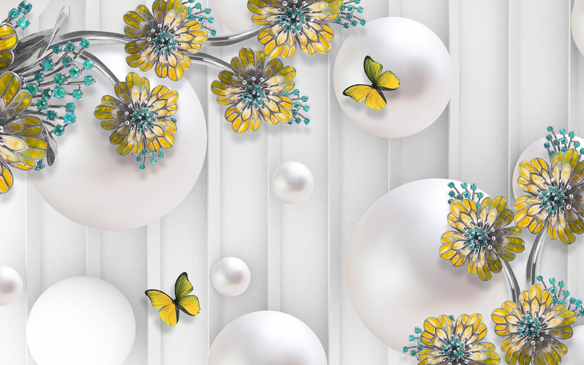 Papermoon Fototapete »Abstrakt 3D Effekt mit Blumen und Schmetterlingen« Papermoon Fototapete »Abstrakt 3D Effekt mit Blumen und Schmetterlingen« von Papermoon