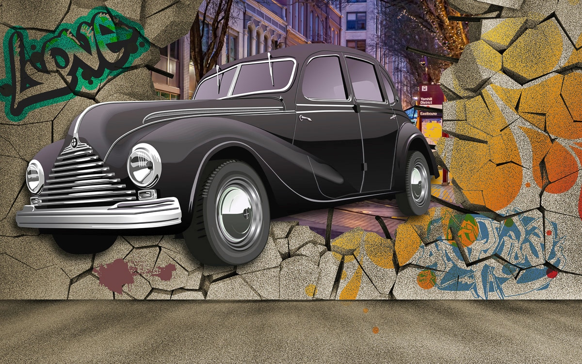 Papermoon Fototapete »Auto durch Mauer« von Papermoon