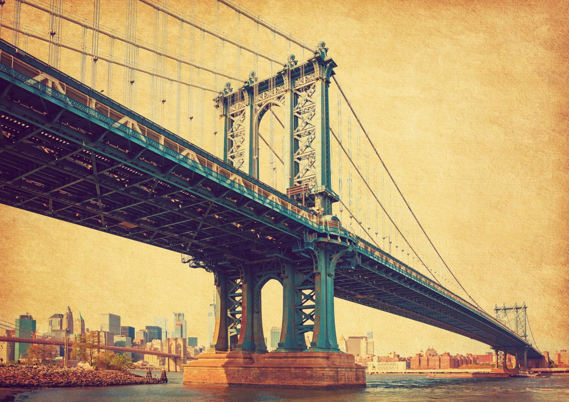 Papermoon Fototapete »BROOKLYN BRIDGE-RETRO NEW YORK MANHATTAN BRÜCKE VINTAGE« von Papermoon