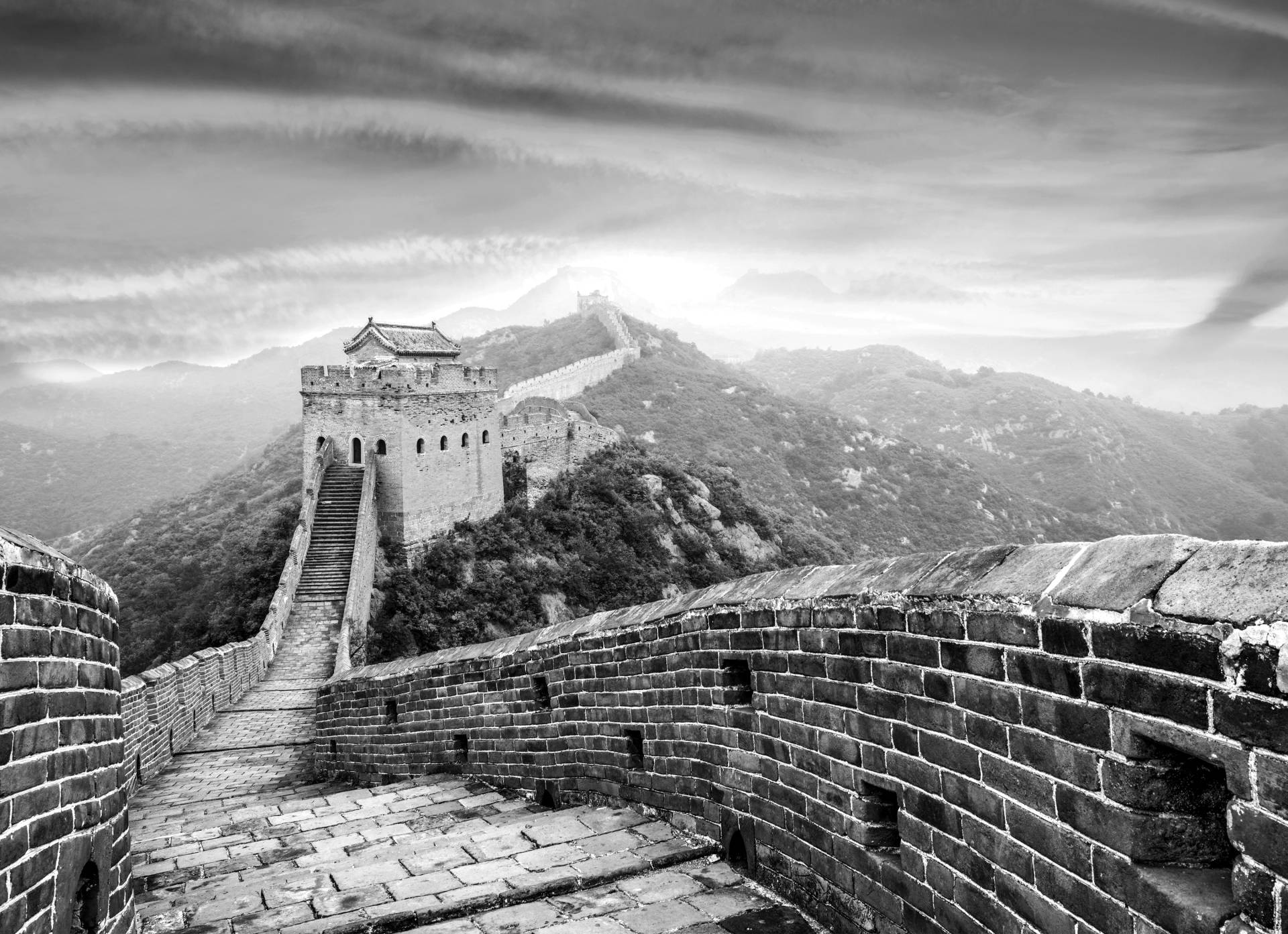 Papermoon Fototapete »Chinesische Mauer Schwarz & Weiss« von Papermoon