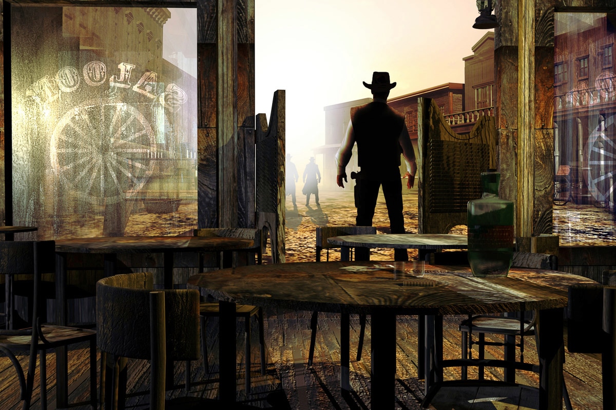 Papermoon Fototapete »Cowboy im Saloon« von Papermoon