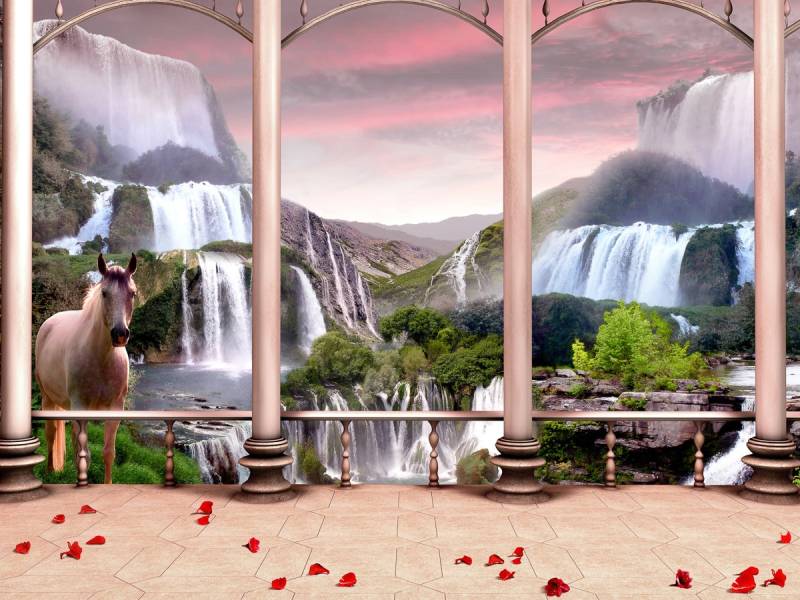 Papermoon Fototapete »Fantasiewelt mit Wasserfällen« von Papermoon