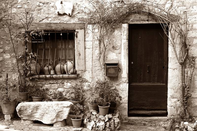 Papermoon Fototapete »Haus Sepia«, im schwarz-weiss Motiv von Papermoon