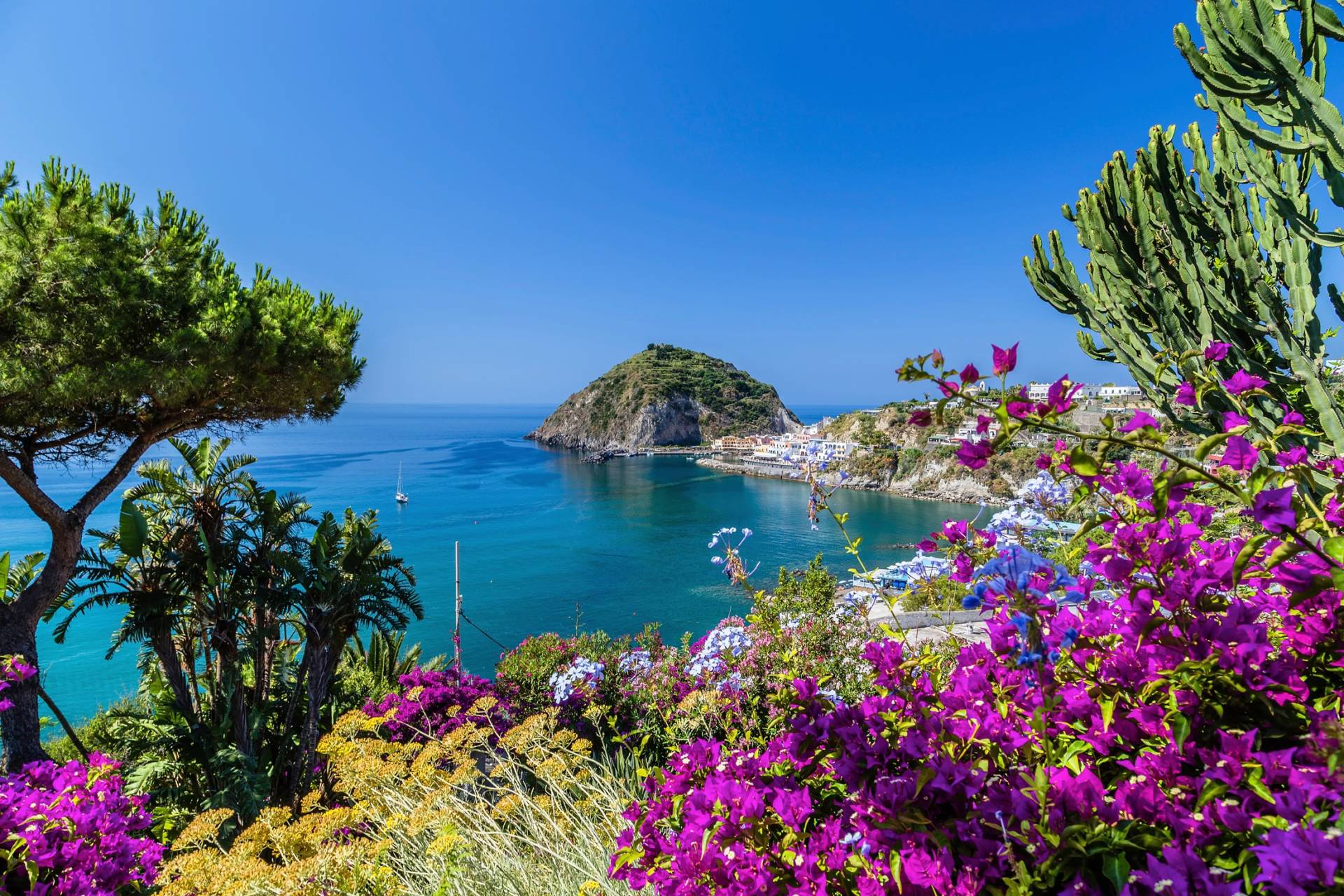 Papermoon Fototapete »ISCHIA ITALIEN-BOUGANVILLA INSEL MEER BLUME FELSEN WALD« von Papermoon