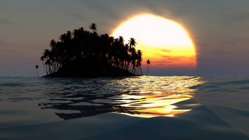 Papermoon Fototapete »Insel im Sonnenuntergang« von Papermoon