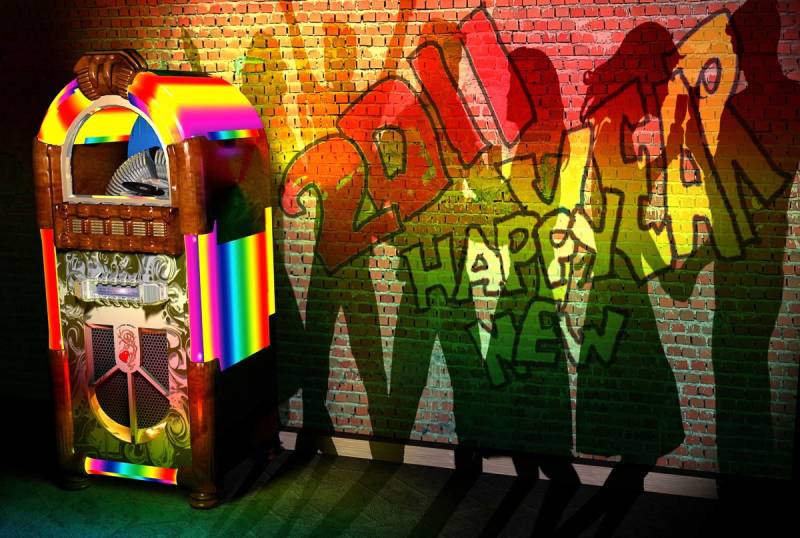Papermoon Fototapete »Jukebox mit Graffiti« von Papermoon