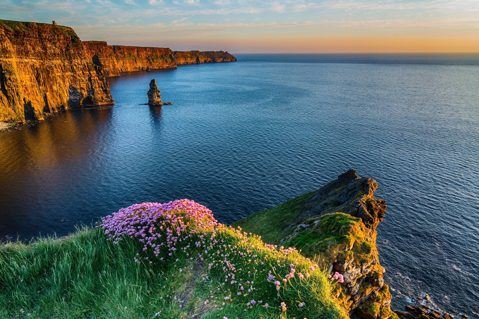 Papermoon Fototapete »MOHER IRLAND-STRAND KLIPPEN KÜSTE BLUMEN MEER GEBIRGE« von Papermoon