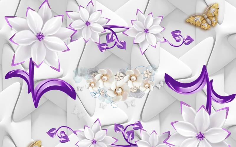 Papermoon Fototapete »Muster Blumen lila goldfarben« von Papermoon