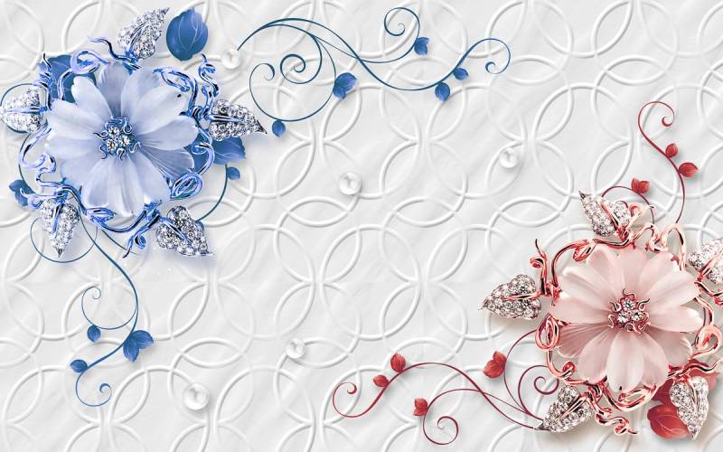 Papermoon Fototapete »Muster mit Blumen rot blau« von Papermoon
