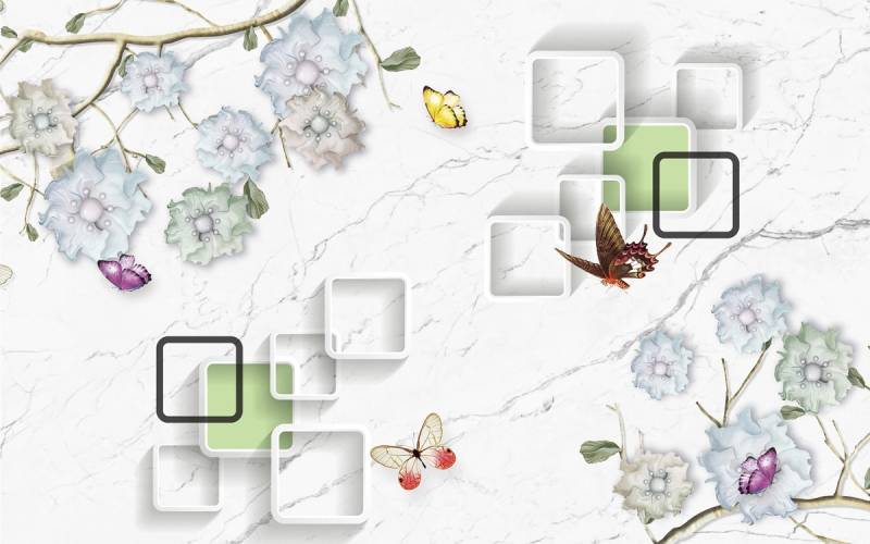 Papermoon Fototapete »Muster mit Blumen und Schmetterlingen« von Papermoon