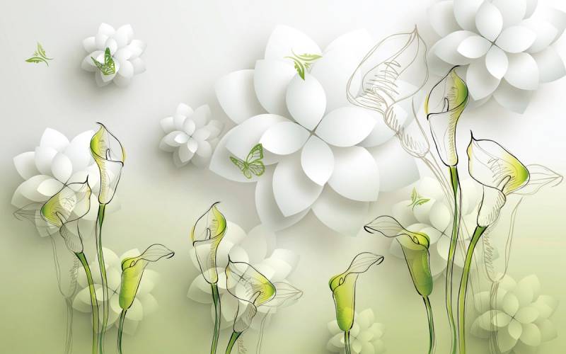 Papermoon Fototapete »Muster mit Blumen weiss goldfarben« von Papermoon