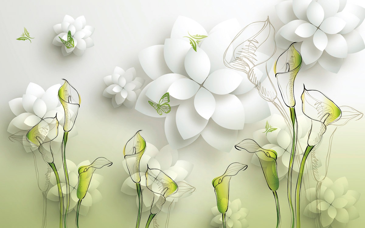 Papermoon Fototapete »Muster mit Blumen weiss goldfarben« Papermoon Fototapete »Muster mit Blumen weiss goldfarben« von Papermoon