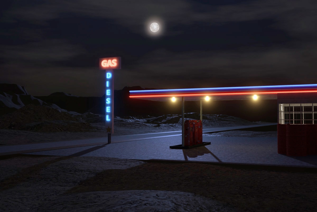 Papermoon Fototapete »RETRO TANKSTELLE-ROUTE 66 3D DESIGN AUTOS MOTORRAD XXL« von Papermoon