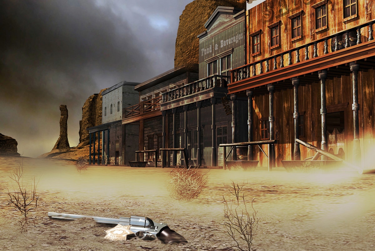 Papermoon Fototapete »Revolver im Sand« von Papermoon
