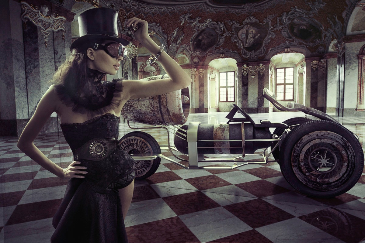 Papermoon Fototapete »STEAMPUNK-FRAU SEXY FANTASIE SURREAL KUNST RETRO AUTO« Papermoon Fototapete »STEAMPUNK-FRAU SEXY FANTASIE SURREAL KUNST RETRO AUTO« von Papermoon