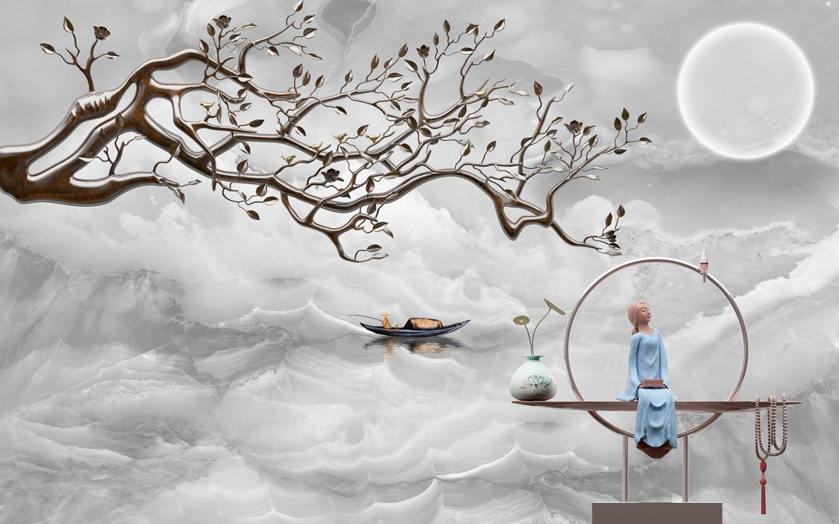 Papermoon Fototapete »Wolkenmeer mir Baum« von Papermoon