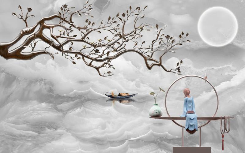 Papermoon Fototapete »Wolkenmeer mir Baum« von Papermoon