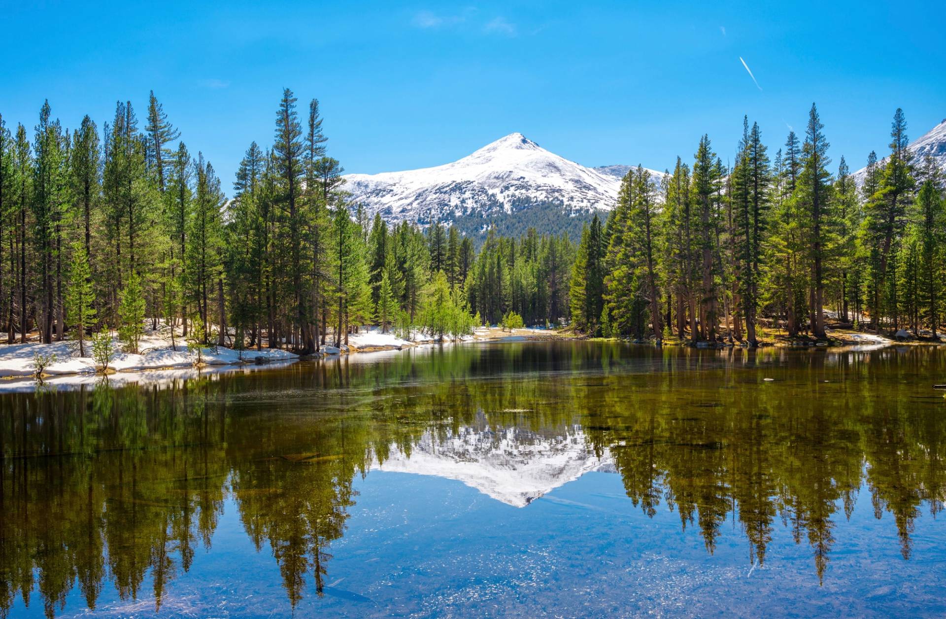 Papermoon Fototapete »YOSEMITE-SEE GEBIRGE BERGE ALPEN SONNE WALD BÄUME« von Papermoon