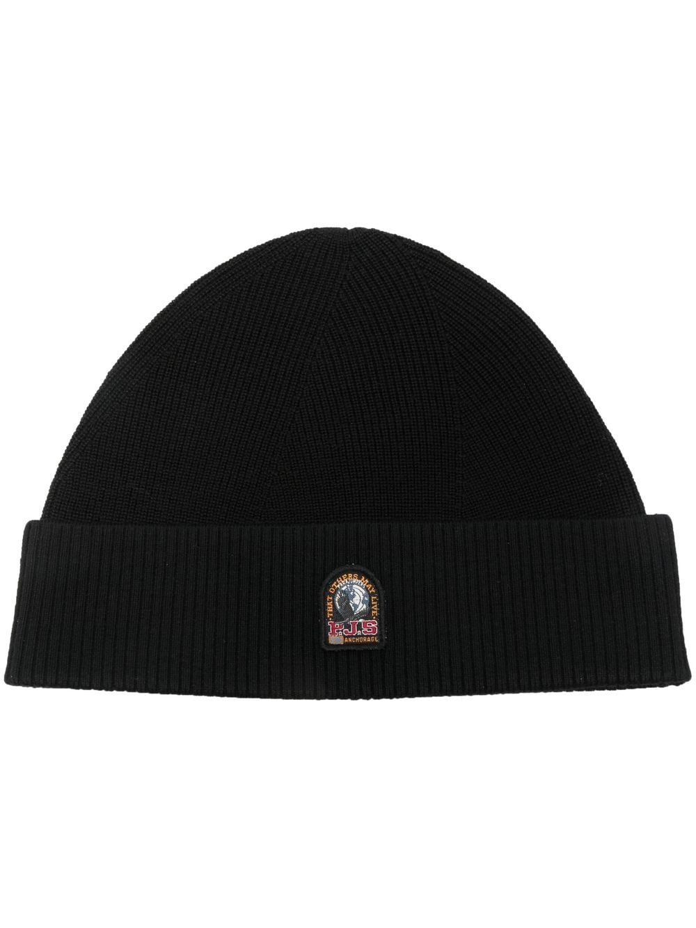Parajumpers logo-patch knitted merino beanie - Black von Parajumpers